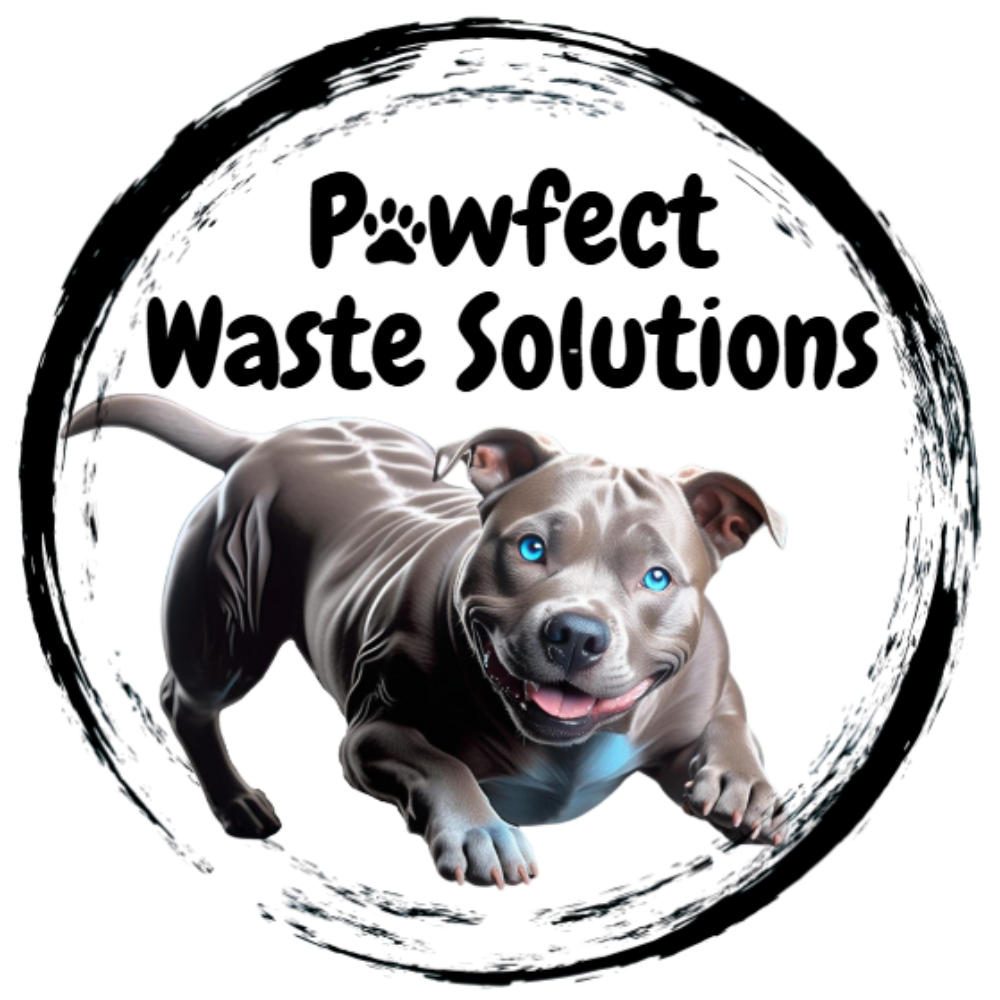 A logo for pawfect waste solutions with a picture of a dog