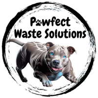 A logo for pawfect waste solutions with a picture of a dog