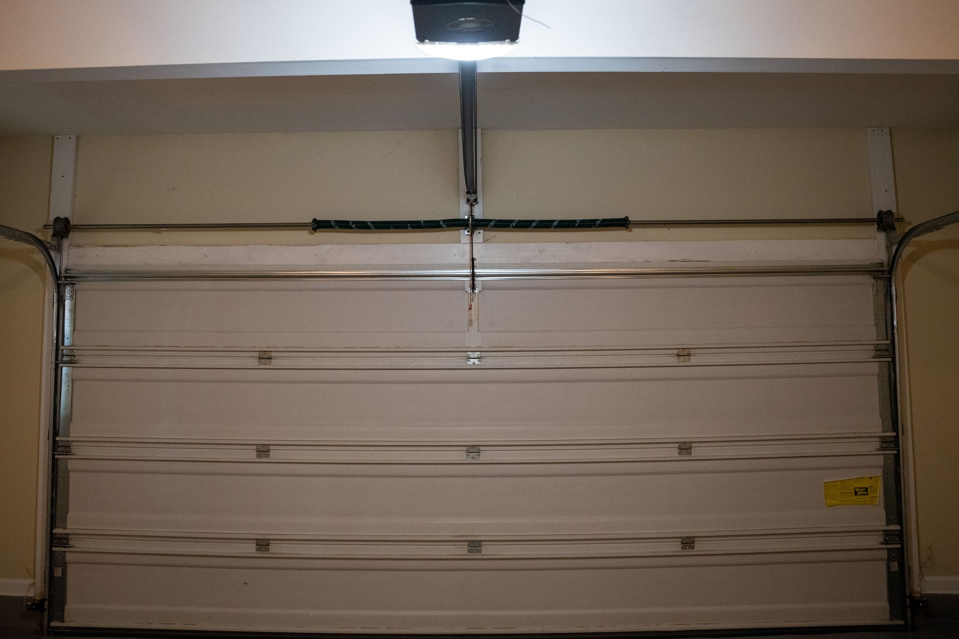 A closed garage door.