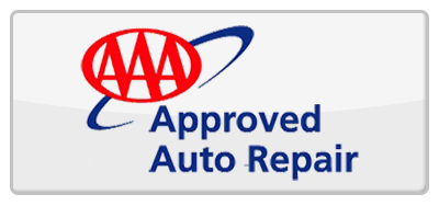 AAA Approved Auto Repair logo. Red AAA in an oval with a blue swoosh and text.