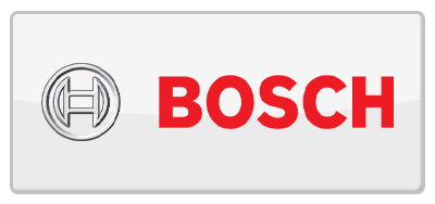 Bosch logo: white rectangle with a silver symbol and red 
