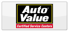 Auto Value logo: White text on a black rectangle with a yellow border. "Certified Service Centers" in red text below.