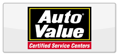 Auto Value logo: White text on a black rectangle with a yellow border. "Certified Service Centers" in red text below.