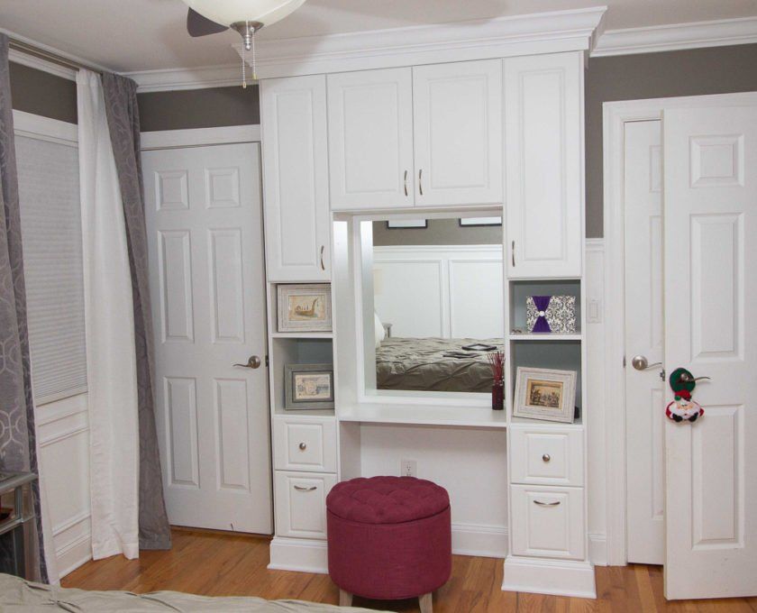 This Denville, NJ client needed space for a vanity in her bedroom due to bathroom constraints. Looks great and is very functional.
