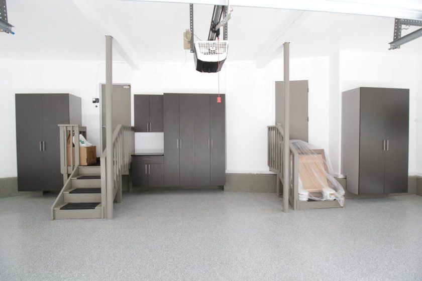 Some open and closed door garage cabinetry in Denville, NJ