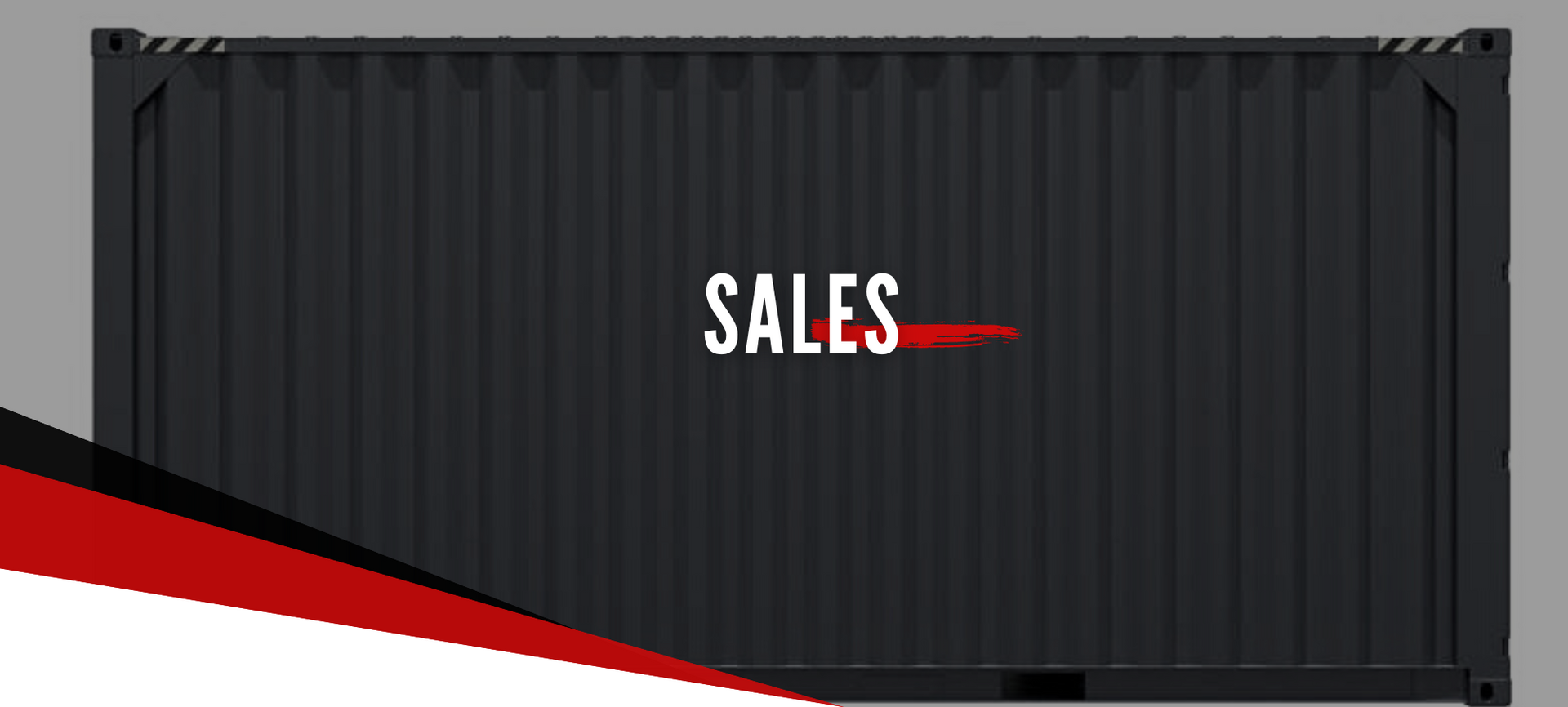 A black shipping container featuring the word 