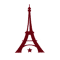 A red eiffel tower with a star in the middle