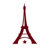 A red eiffel tower with a star in the middle