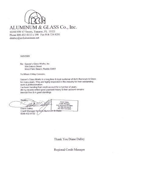 Reference — Aluminum And Glass Co. Inc. in Palm Beach, FL