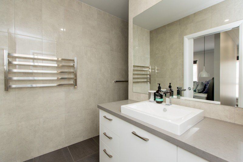 Inside shower with black accents