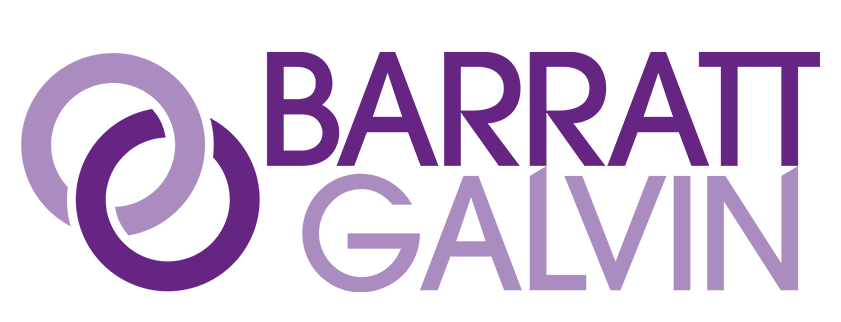 Barratt Galvin logo in purple with interlocking circular icon and text