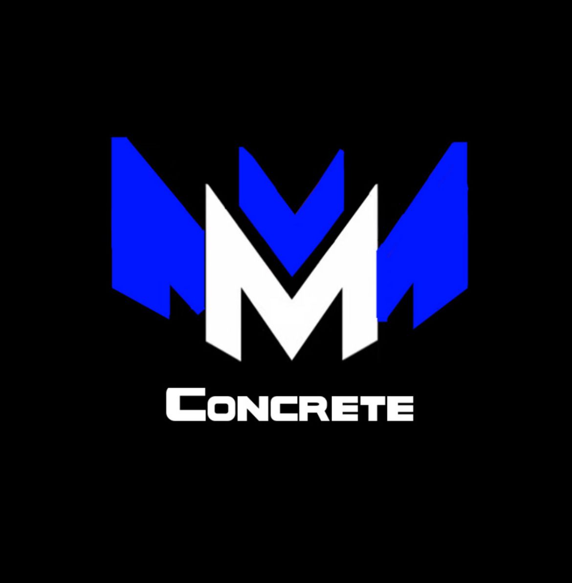 Logo for MM Concrete, featuring blue stylized "MM" above "CONCRETE" text and a horizontal rebar image.