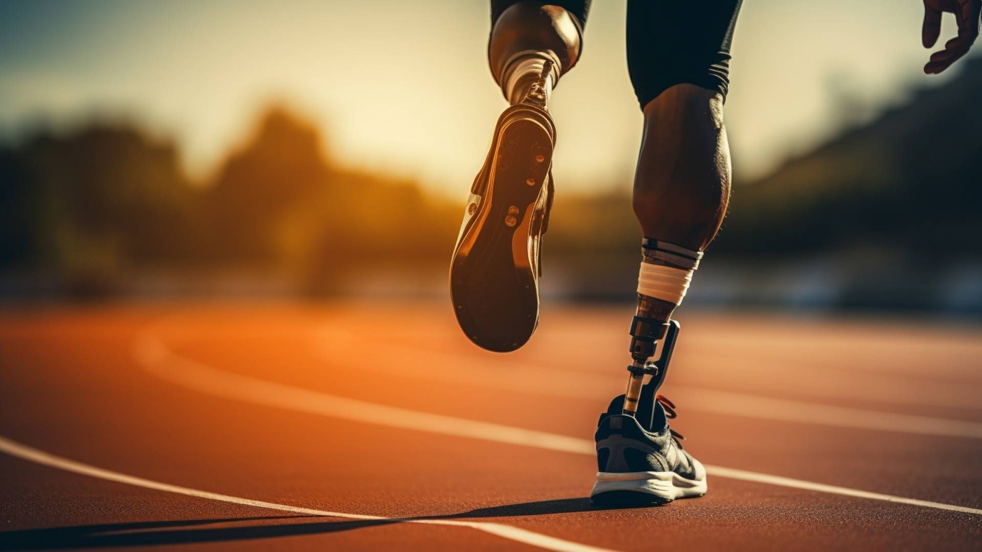Man with a prosthetic leg below the knee on a track near Edgewood, KY, and Lawrenceburg, IN