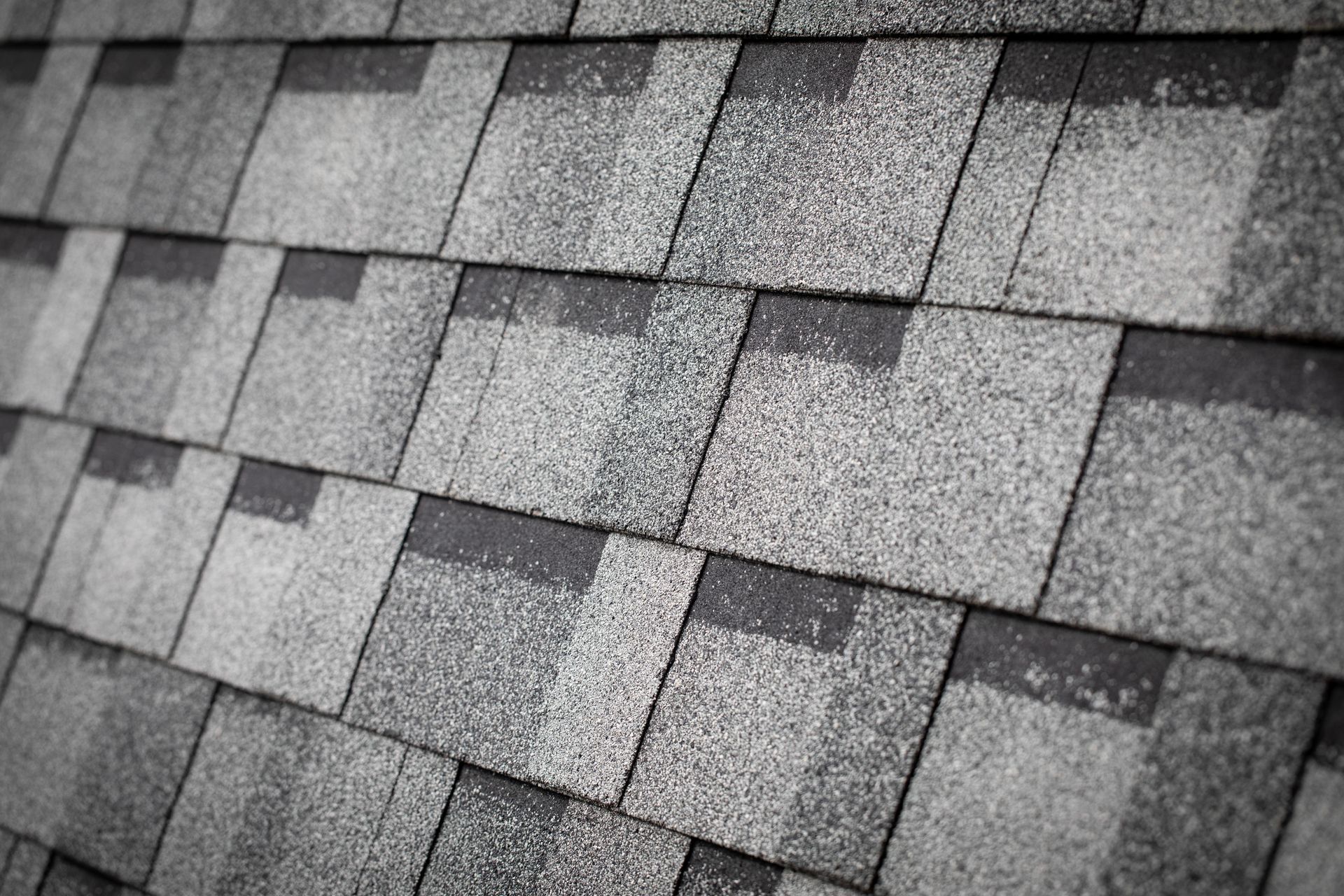 A black and white photo of a roof with shingles.