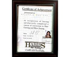 Certificate of Achievement for Hair Cutting and Blow Drying Course - Beauty Salon in Mountain View, CA