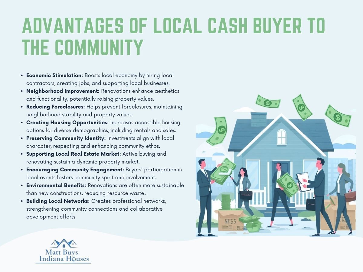 Infographic illustration on advantages of local cash buyer to the community .