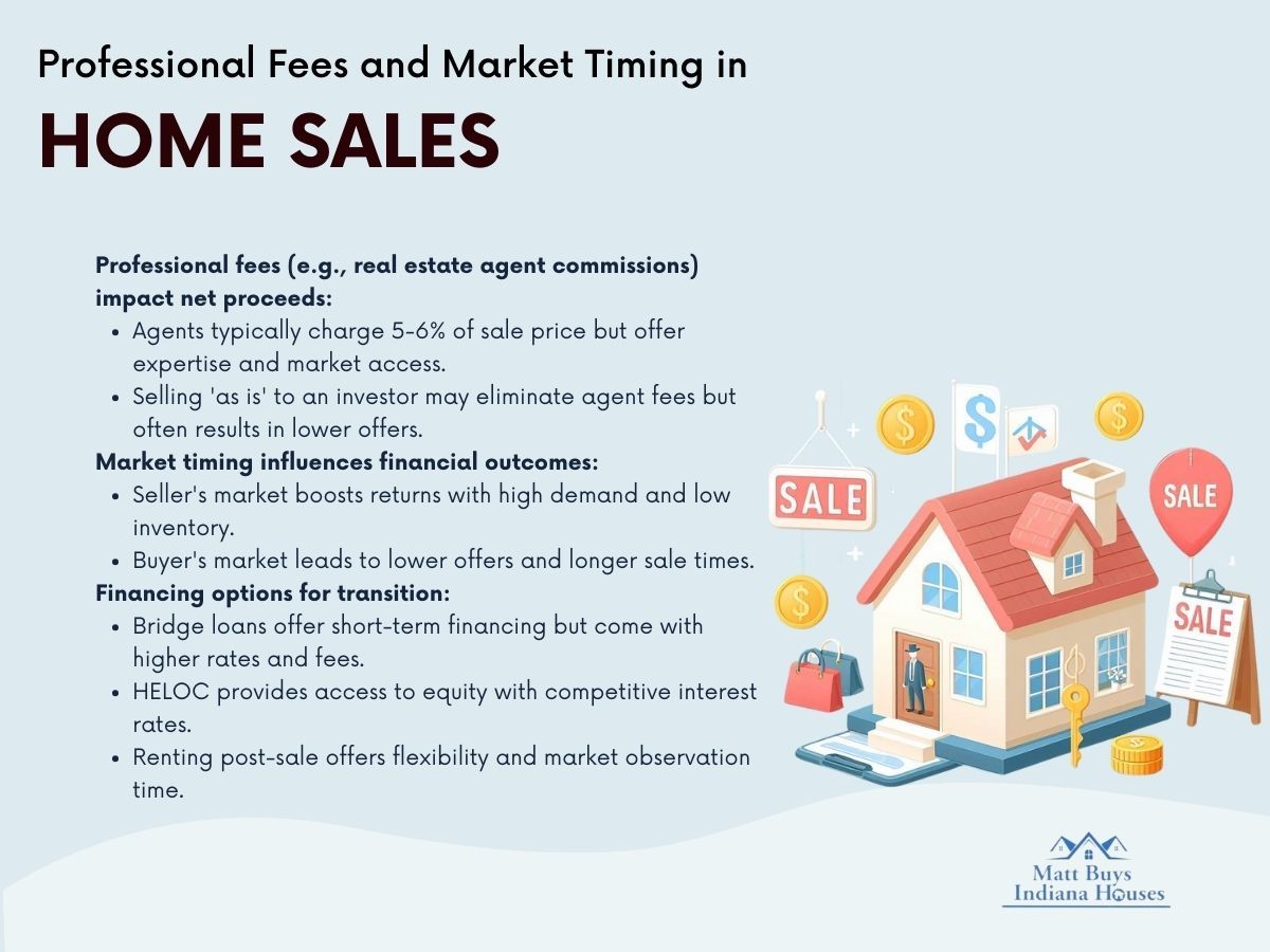 infographic illustration on professional fees and market timing in home sales