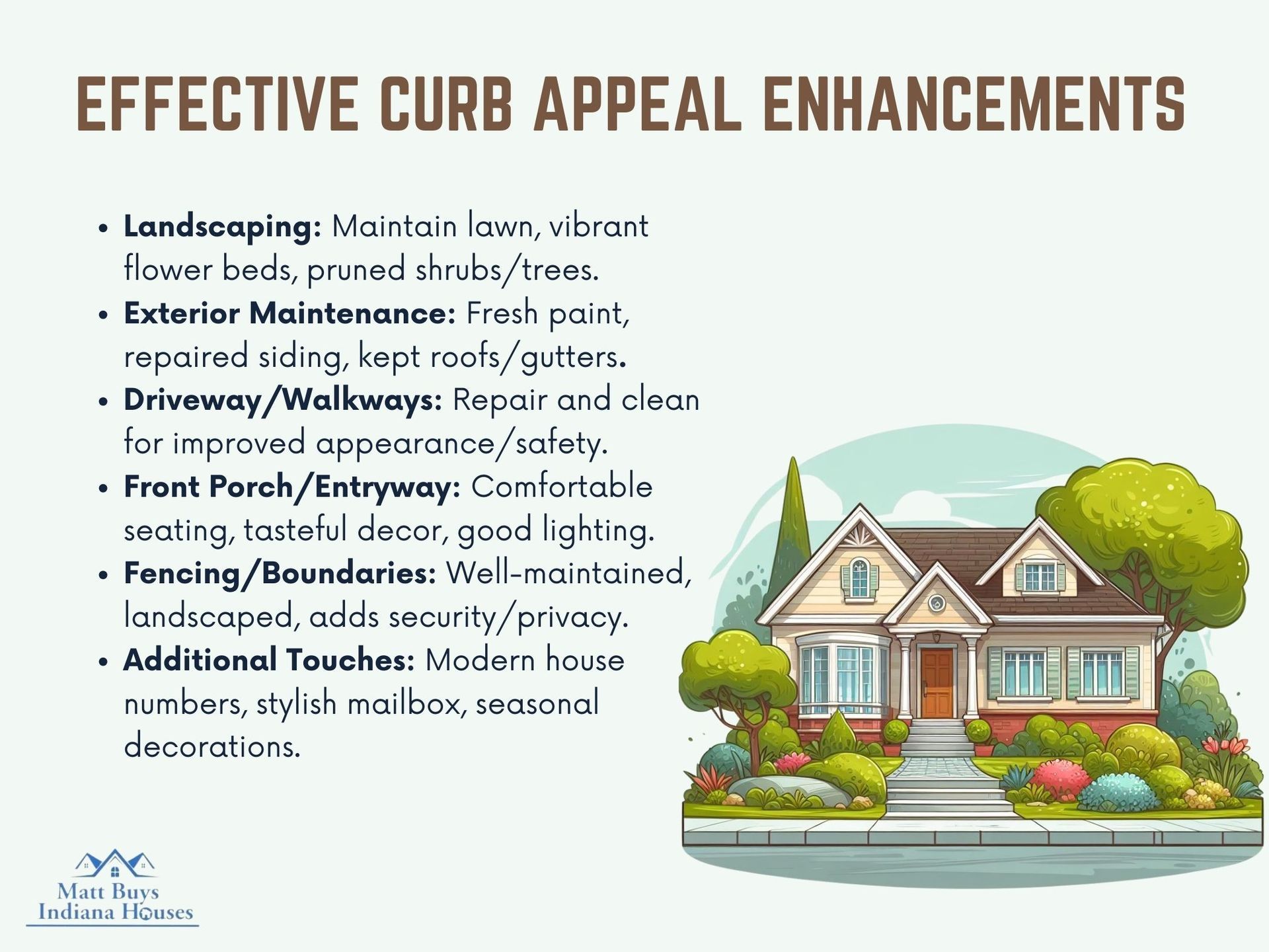 infographic illustration of a house with the words `` effective curb appeal enhancements '' written on it .