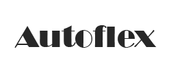 Autoflex logo in dark gray, with a half-circle in the 