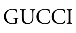 Gucci logo in black text on a white background.