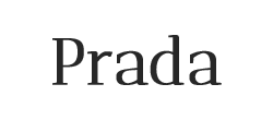 Prada logo in black text on white background.