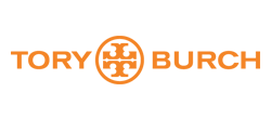 Tory Burch logo: orange text and logo in a circle on white background.