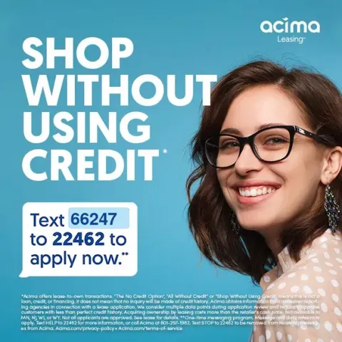 Woman wearing glasses smiles next to text,