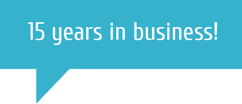 15 years in business speech bubble