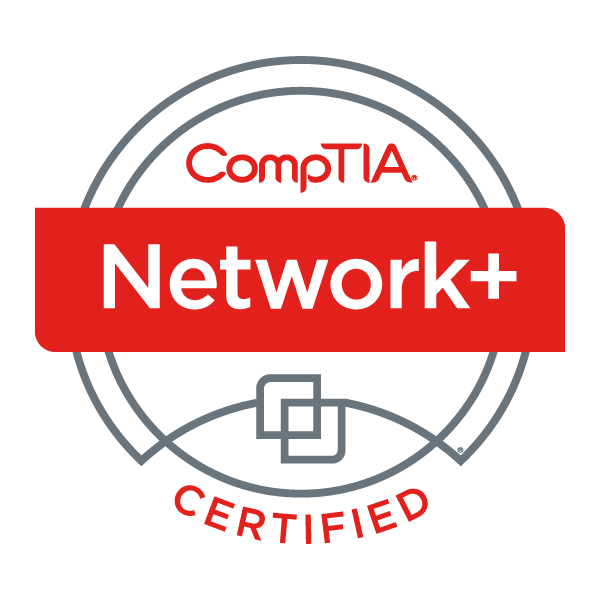 Comptia network + certified logo on a white background