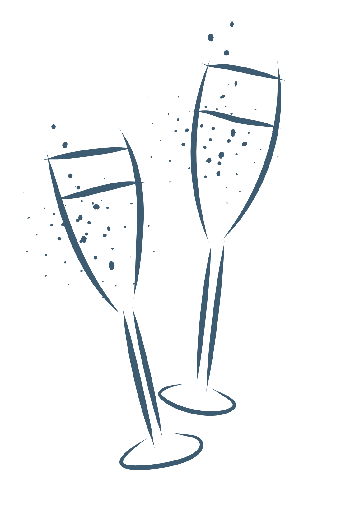 Two glasses of champagne with bubbles coming out of them on a white background.