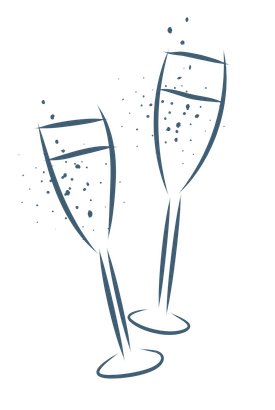 Two glasses of champagne with bubbles coming out of them on a white background.