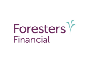 Foresters Financial logo: purple text with teal graphic, white background.