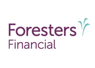 Foresters Financial logo with purple text and teal graphic.