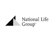 Logo for National Life Group: black and silver abstract triangle next to text.