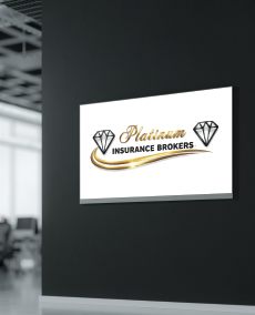 Platinum Insurance Brokers logo on a black wall in an office.