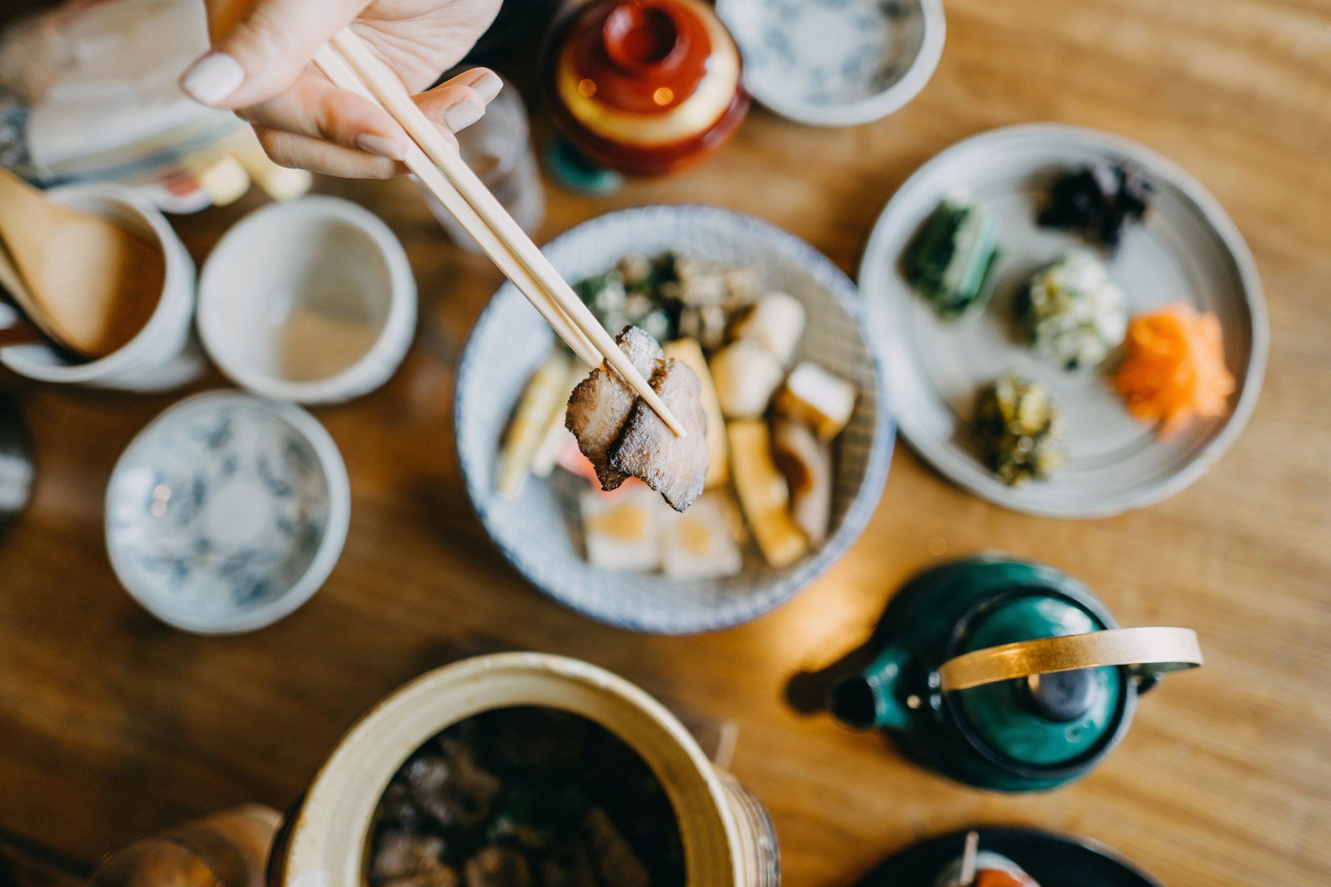 Overhead View Eating - Jackson, TN - Asahi Japanese Steakhouse