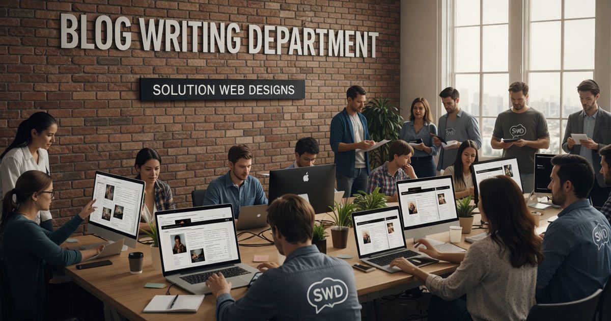 Blog Writing Services by Solution Web Designs. People in a 
