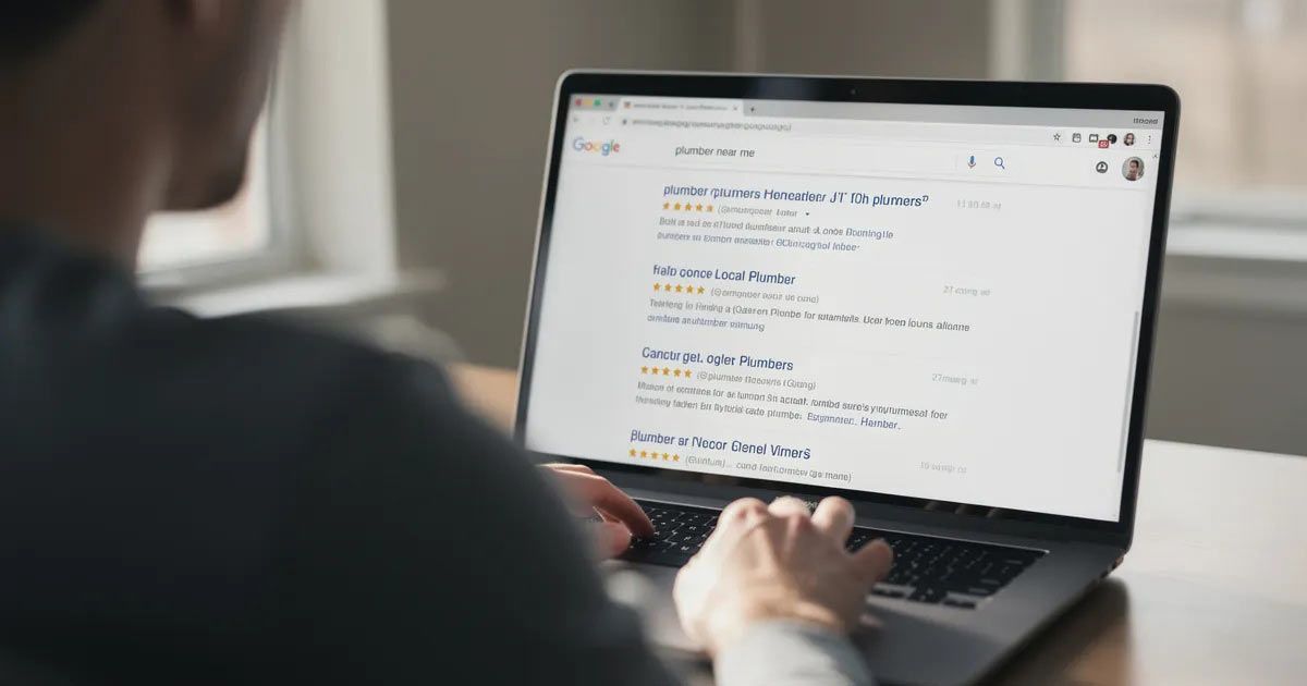 Man looking for a plumber using Local SEO Agency by Solution Web Designs