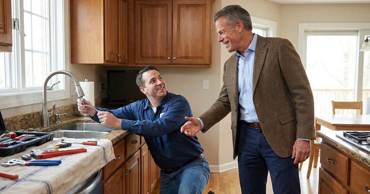 Craig Corbel of Solution Web Designs is meeting with a local plumber on the job to discuss web design for plumbers