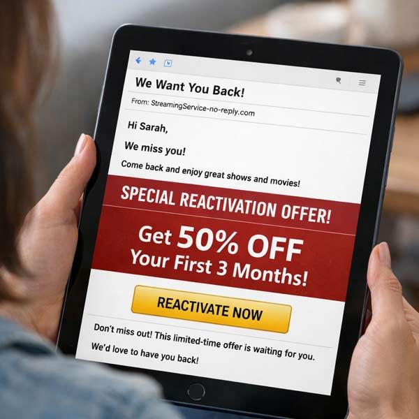 A woman holding a tablet displaying a 