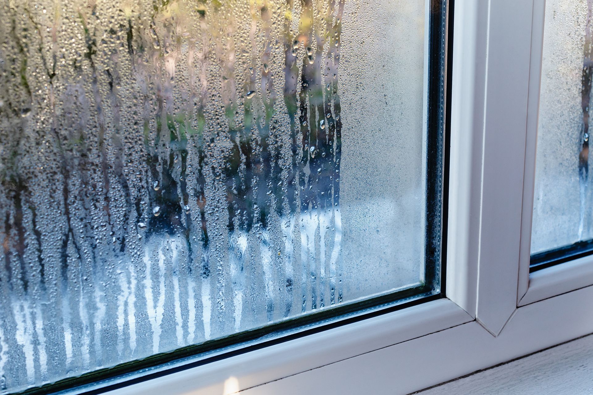 A window with a lot of condensation on it.