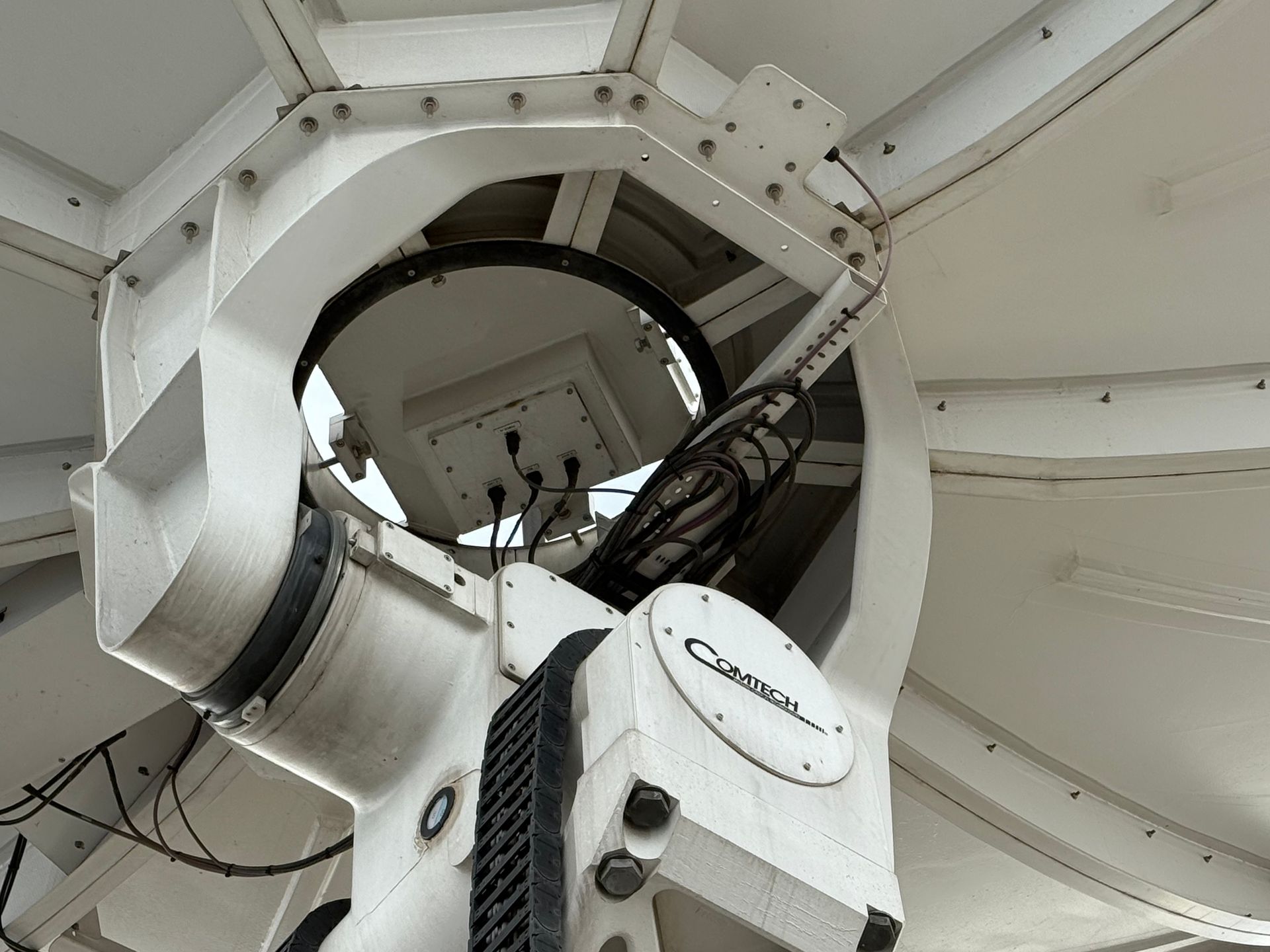 Close up view of base on antenna dish