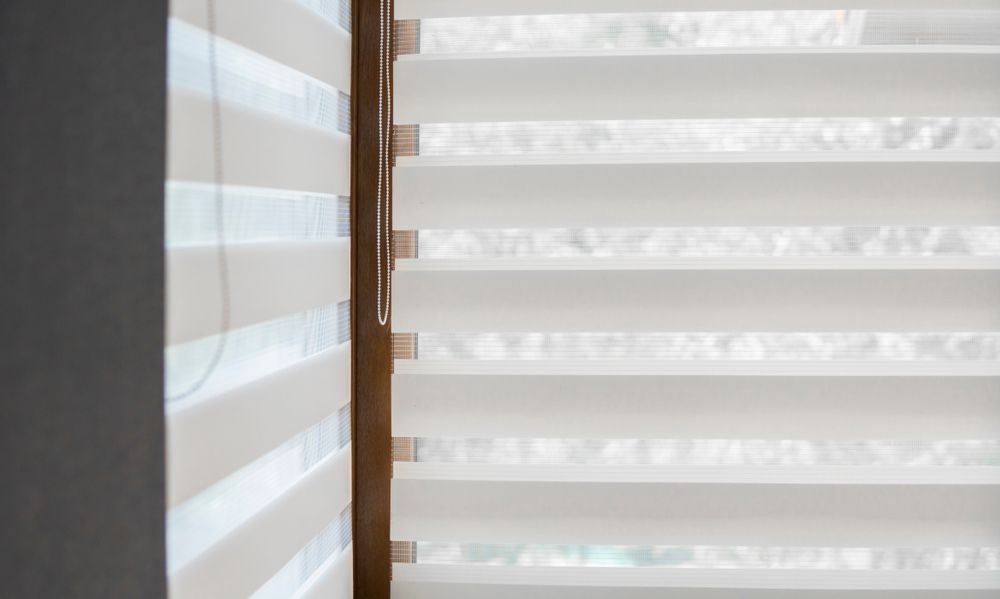 White and Off-white Zebra Blinds — Atherton Decor Centre In Dimbulah, QLD