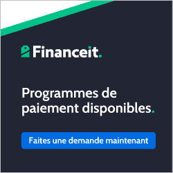 Une publicité pour financeit en français avec un bouton bleu