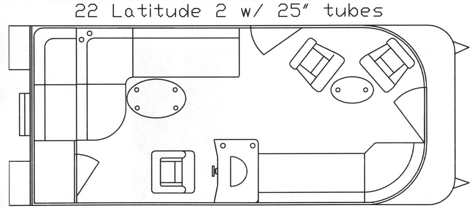 Top-down schematic of a pontoon boat layout, with seating and a control console.