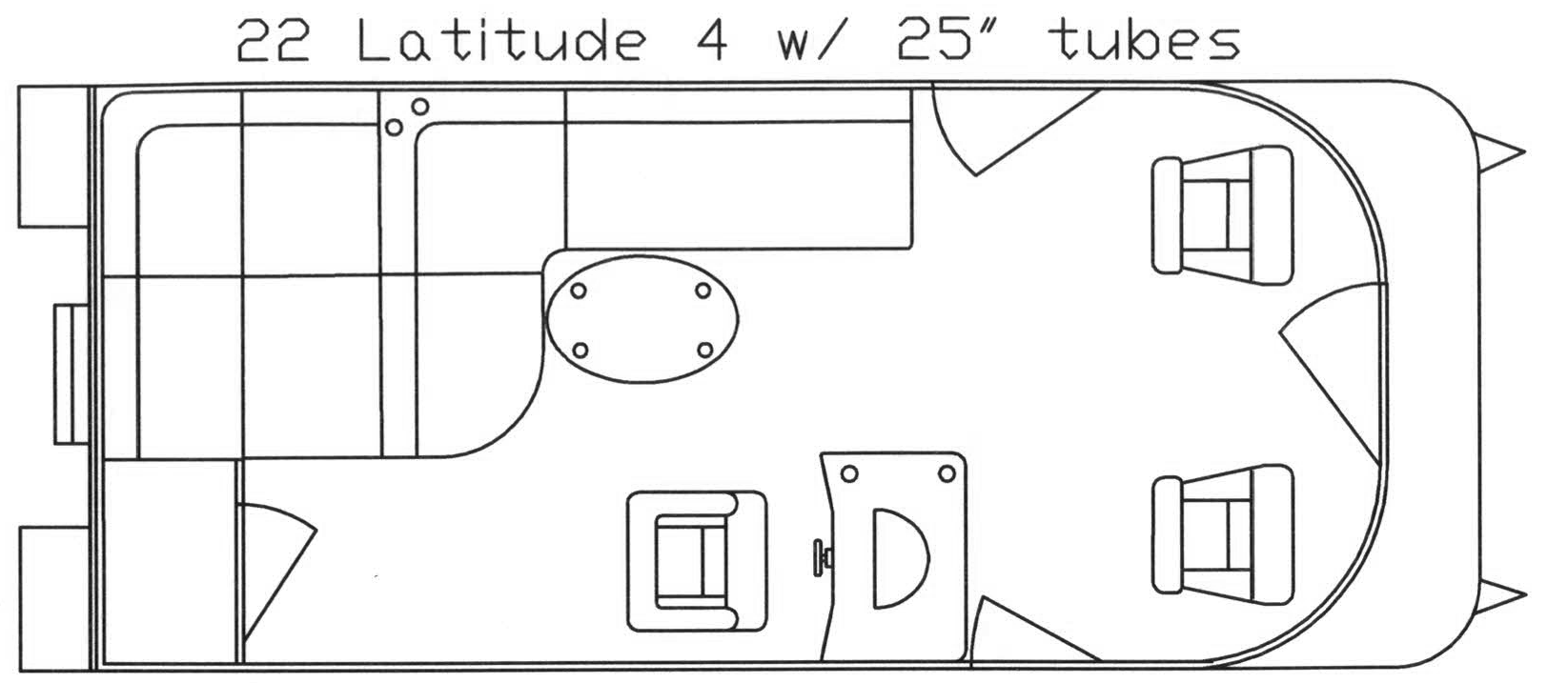 Floor plan of a pontoon boat, labeled 