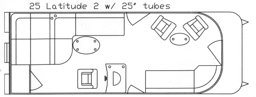 Floor plan of a camper interior: living space with a couch, armchairs, and a kitchen area.