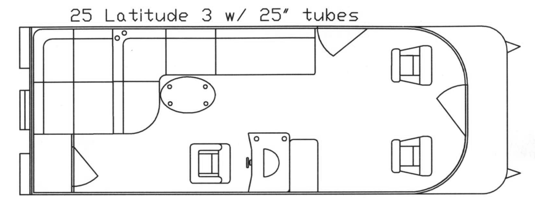 Top-down floor plan of a boat, labeled 
