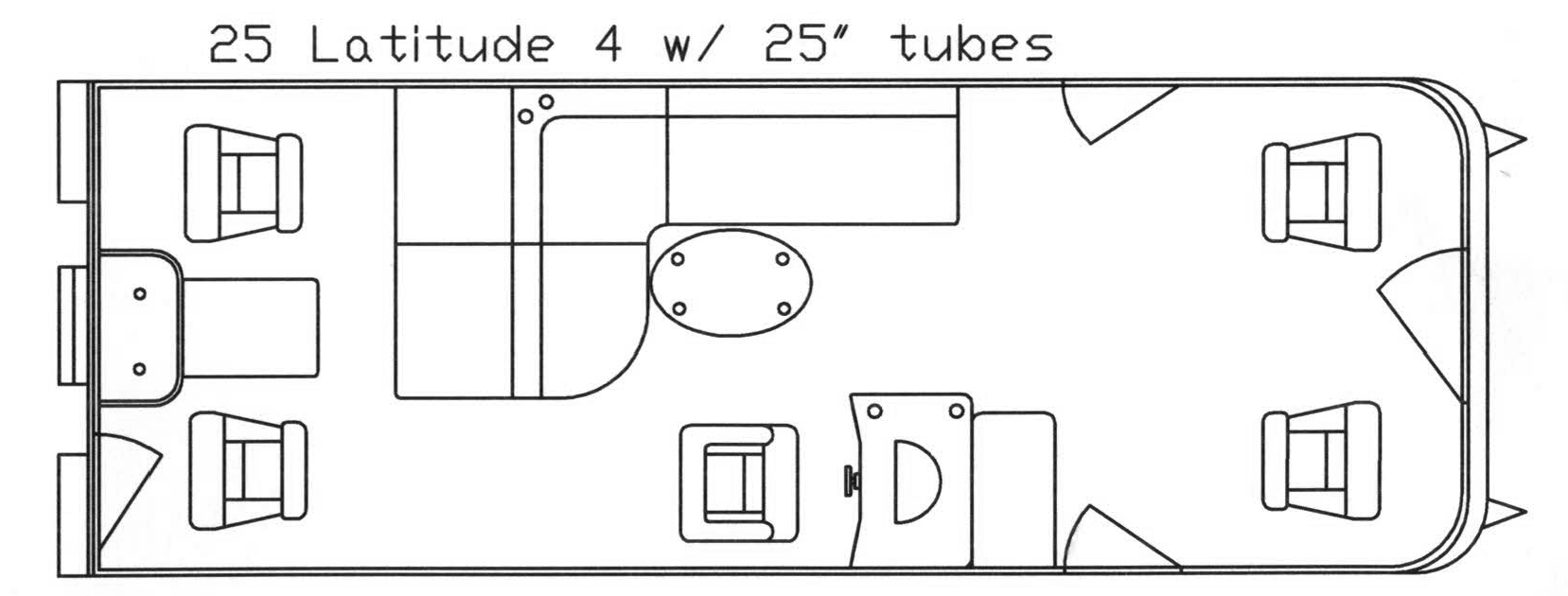 Top-down view of a boat interior layout: seats, table, and other components.