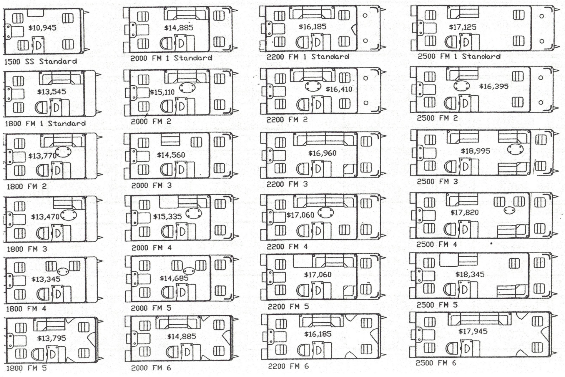Floor plans labeled 1800 SE 1-10, showing various furniture arrangements in rectangular rooms.